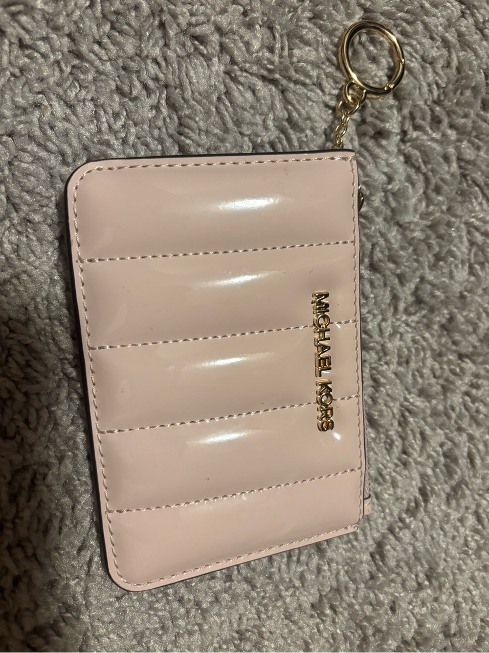 Michael Kors Blush Pink Patent Card Holder with Gold Keyring